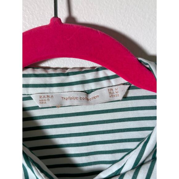 Trafaluc by Zara Women's Green White Striped Oversized Tunic Shirt Size Medium - Picture 2 of 5